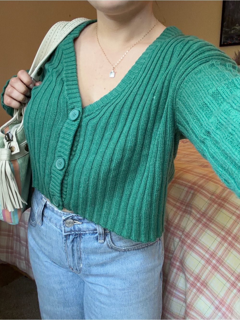 American Eagle Outfitters Green Ribbed Cardigan
